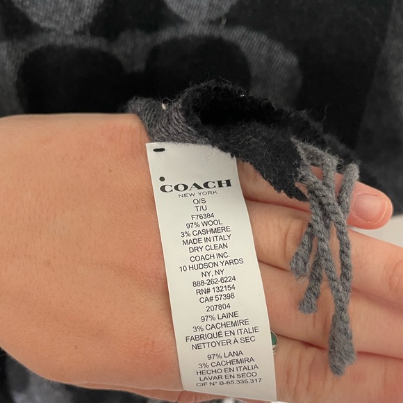 NWOT COACH Wool Cashmere Black and Grey Fringe Scarf Wrap - Picture 3 of 3